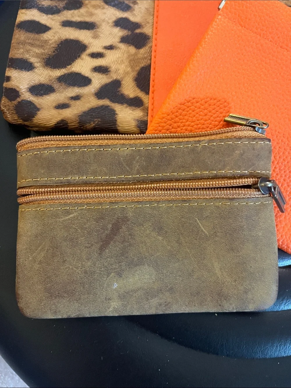Leopard Print & Orange Leather Accent Pouch Set - Women Bags 35